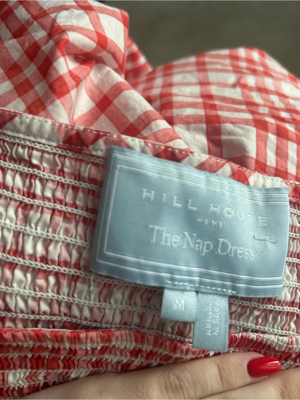 Hill House Red and White Plaid Sleeveless Smocked Dress - Picture 4 of 4